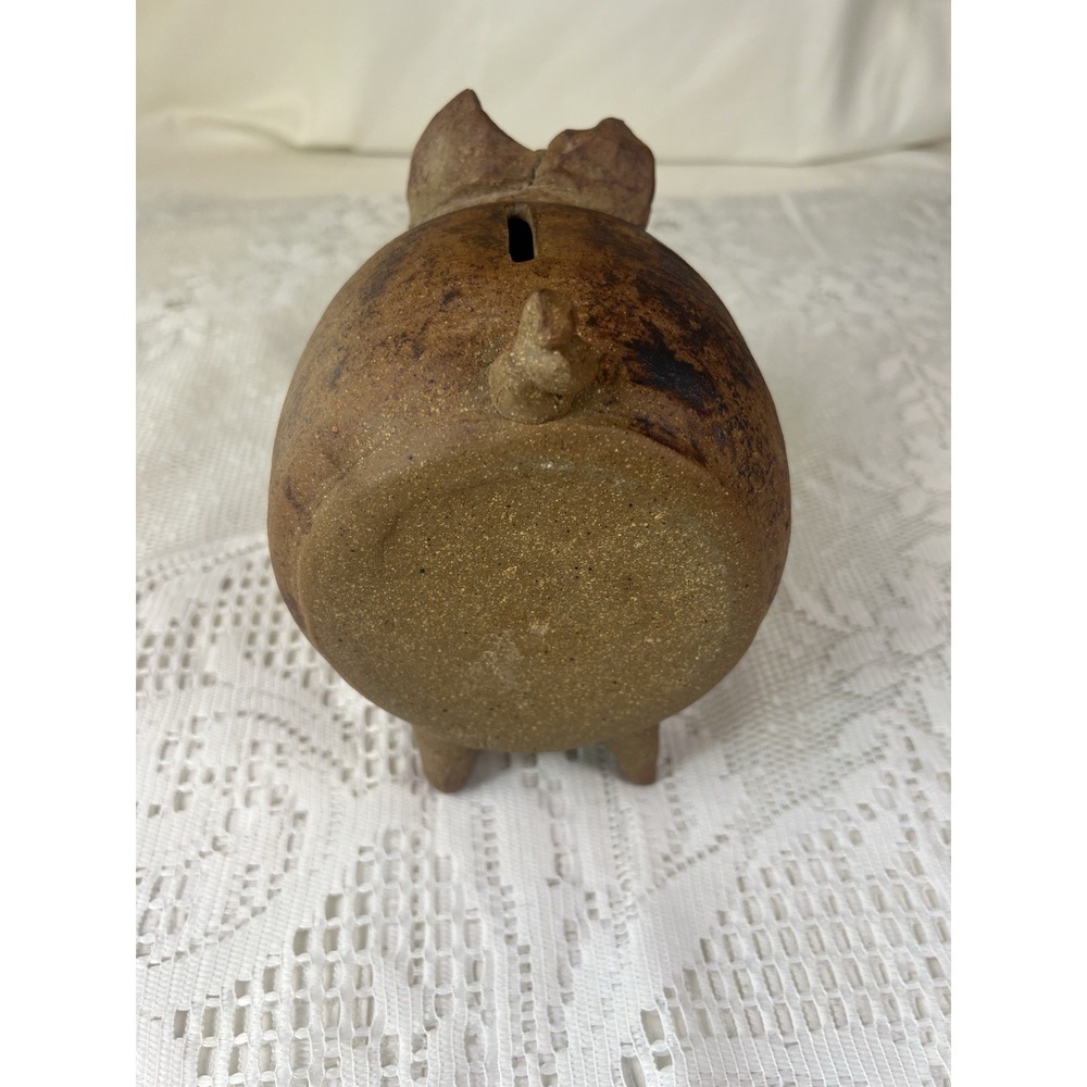 Vintage Signed Studio Pottery Piggy Bank Dorothy Beach Cork Stopper Folk Art - Picture 3 of 16